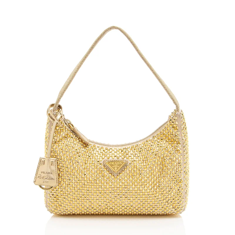 Seasonal Picks Prada Satin Crystal Mini Re-Edition 2000 Bag (SHF-t8s60S)