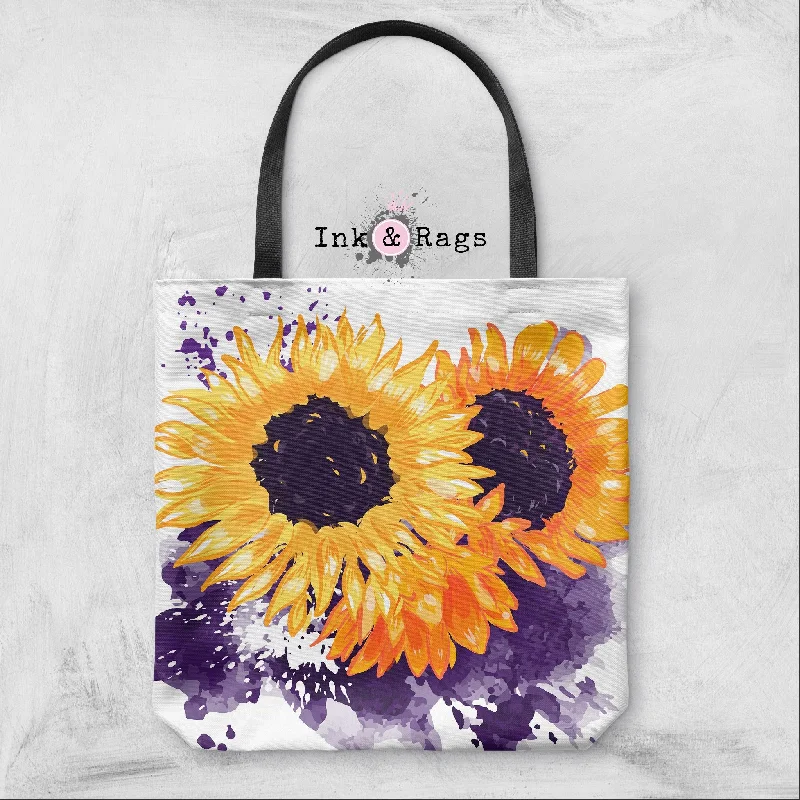 Laid-Back Fashion Offers Sunflowers with a Splash of Purple Casual Tote