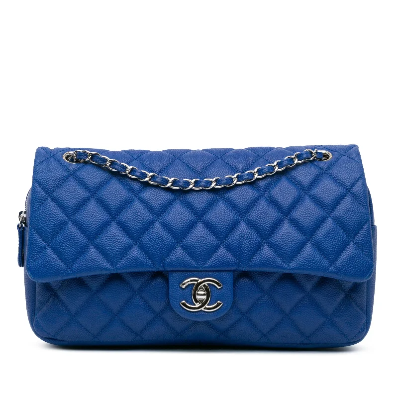 Shop Sales Blue Chanel Jumbo Quilted Caviar Easy Flap Shoulder Bag