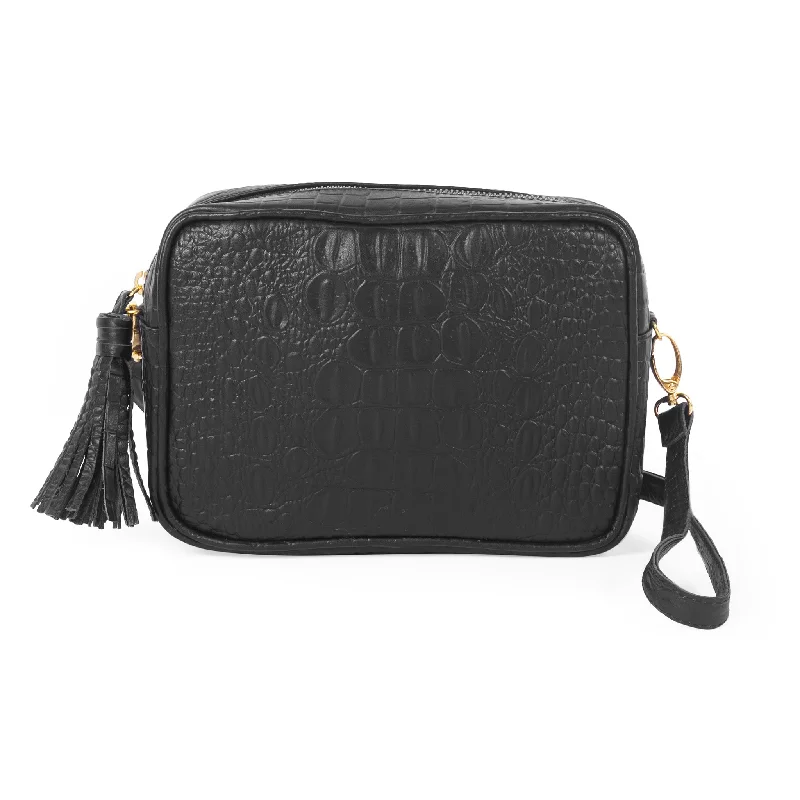 Sophisticated Fashion Crocodile Embossed Mini Leather Camera Bag