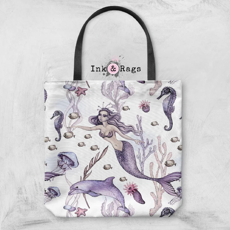 Bags For Personalized Gifts Purple Mermaid Dolphin Casual Tote