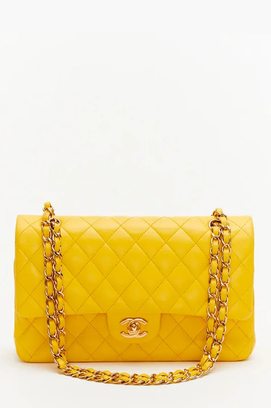 Limited Styles Pre-Loved Chanel™ Yellow Lambskin Medium Classic Double Flap Bag