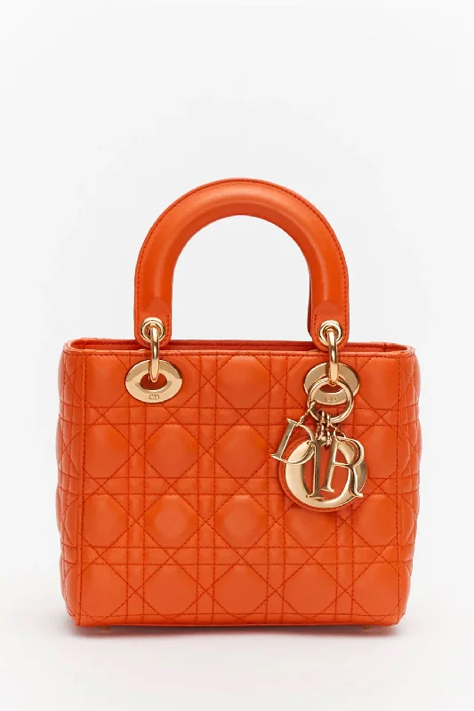 Tote Bag For Everyday Use Christian Dior Limited Edition Orange Lambskin Small Lady Dior Top Handle