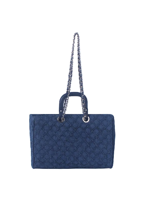 You'll Love Us Because Quilted Design Denim Tote Handbag