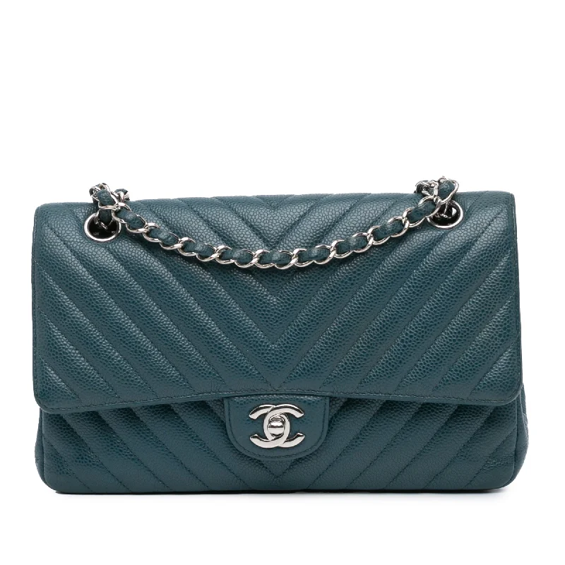 Luxury Bags On Sale Blue Chanel Medium Classic Chevron Caviar Double Flap Shoulder Bag
