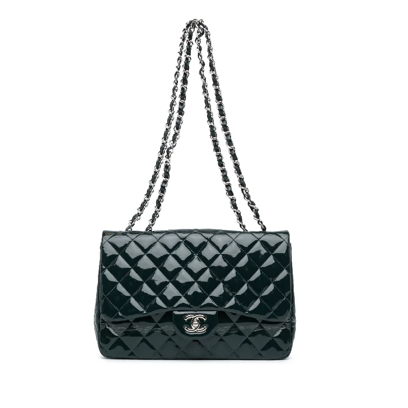 Holiday Gift Bags For Christmas Blue Chanel Jumbo Classic Patent Double Flap Shoulder Bag