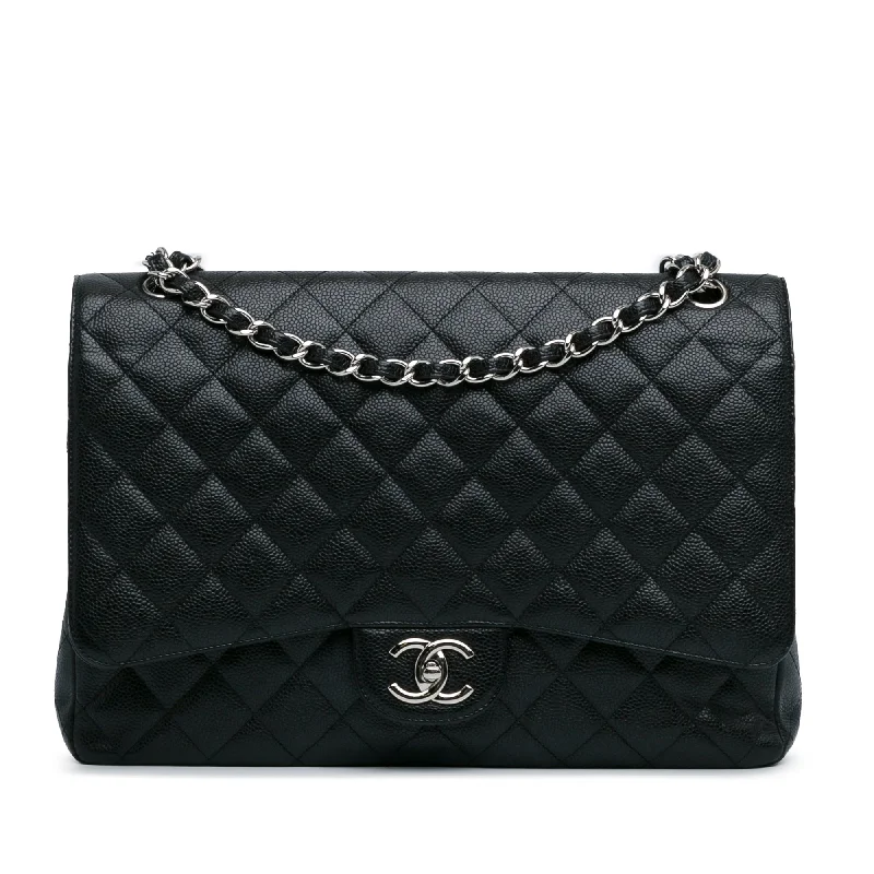 Season Offer Black Chanel Maxi Classic Caviar Double Flap Shoulder Bag