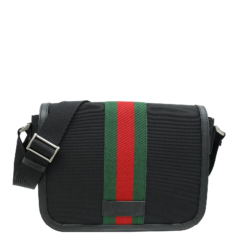 Affordable Handbags Gucci Black Web Flap Messenger Bag