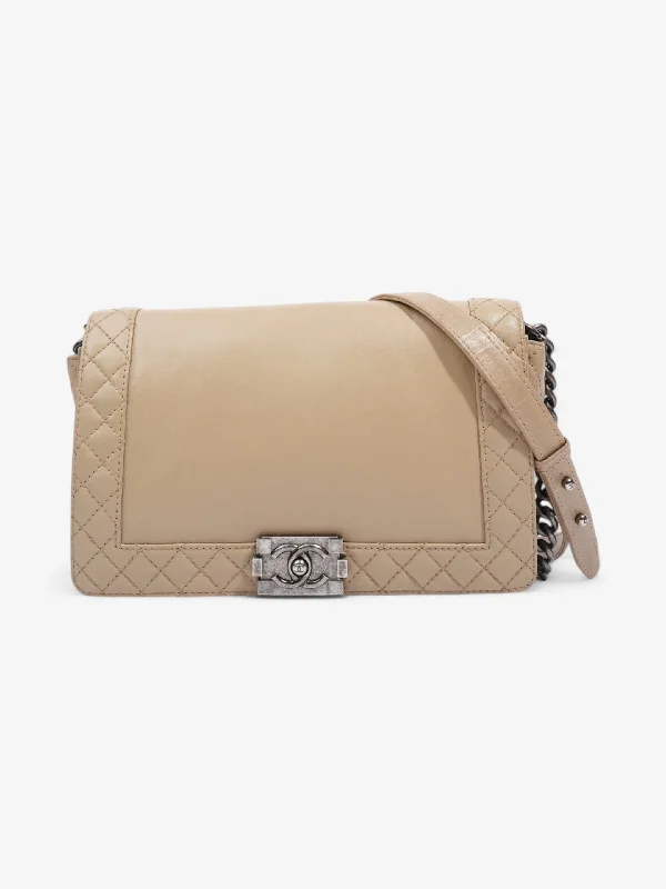 Hot Deals Chanel Boy Reverso Flap Beige Calfskin Leather Large