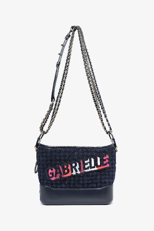 Flirty Fashion Discounts Pre-Loved Chanel™ 2017 Black Leather/Navy Tweed Small Gabrielle Shoulder Bag (As Is)