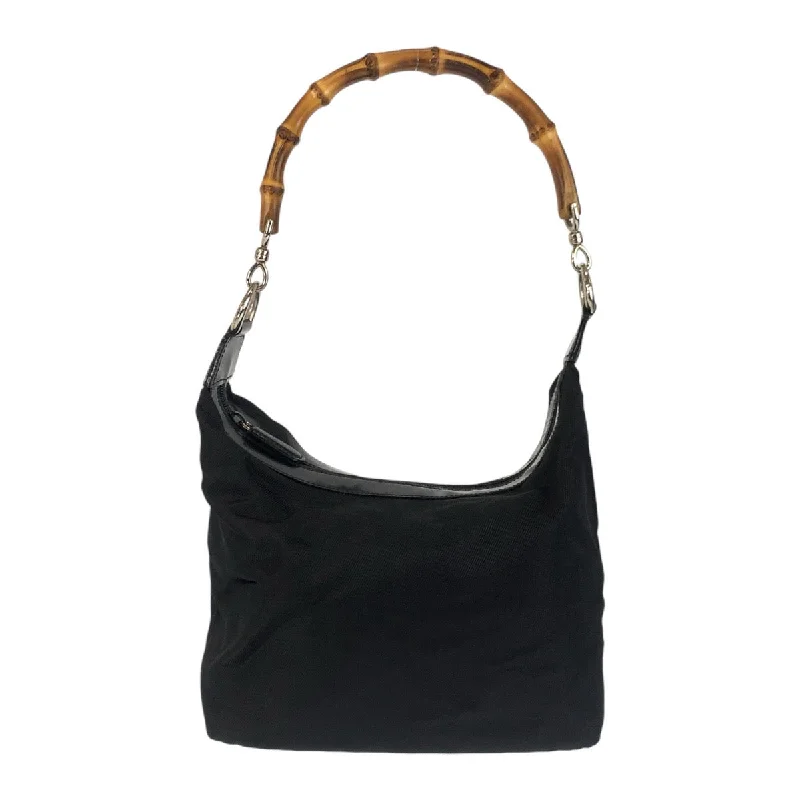 Chic And Edgy Gucci Bamboo Canvas Leather Shoulder Bag