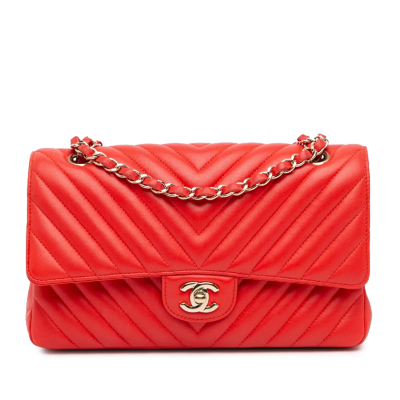 Bags For Outdoor Adventures Red Chanel Medium Classic Chevron Lambskin Double Flap Shoulder Bag