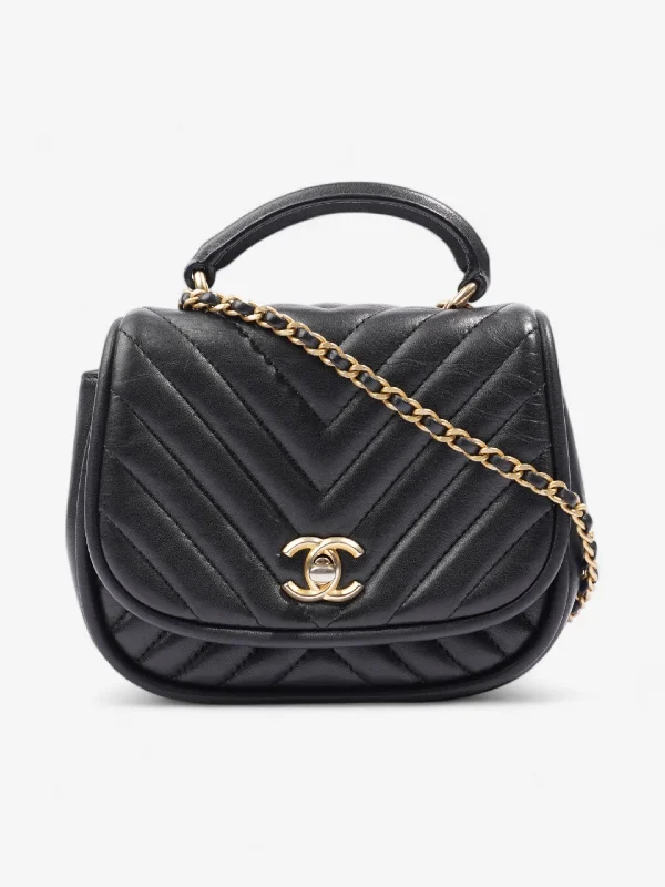 Fashion Sale Chanel Reverse Chevron Round Top Handle Black Leather