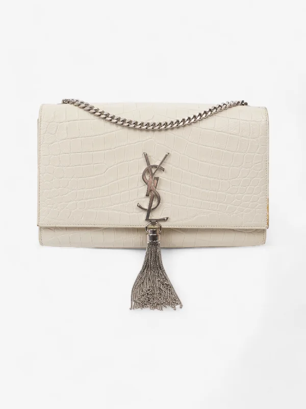 Designer Bags For Luxury Collectors Saint Laurent Kate Tassel Bag White Embossed Leather Medium