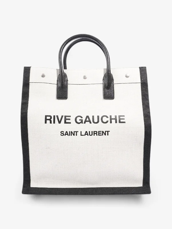 Edgy Fashion Deals Saint Laurent Rive Gauche Tote Black / White Canvas