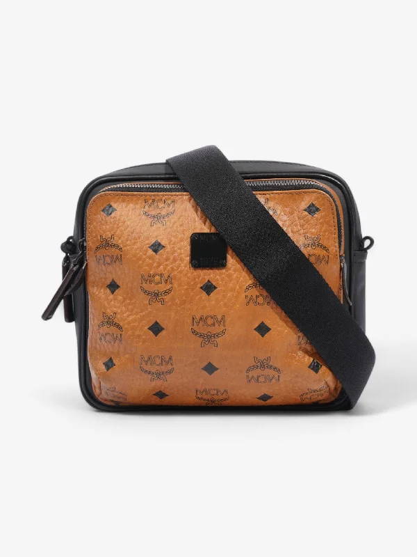 Timeless Style Promotions MCM 1976 Square Crossbody Cognac Brown / Black Coated Canvas