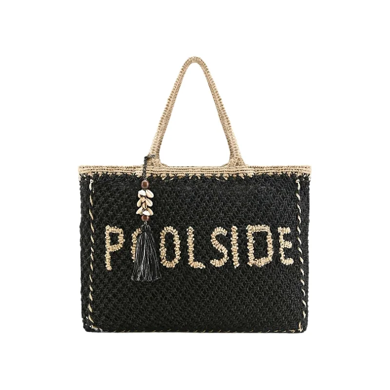 Luxury Bags For Professionals With Discounts Black Poolside Jute Macrame Tote Bag