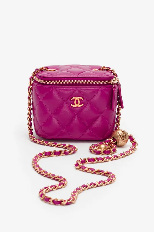 Active Lifestyles Pre-Loved Chanel™ Dark Pink Quilted Lambskin Mini Pearl Crush Vanity Case