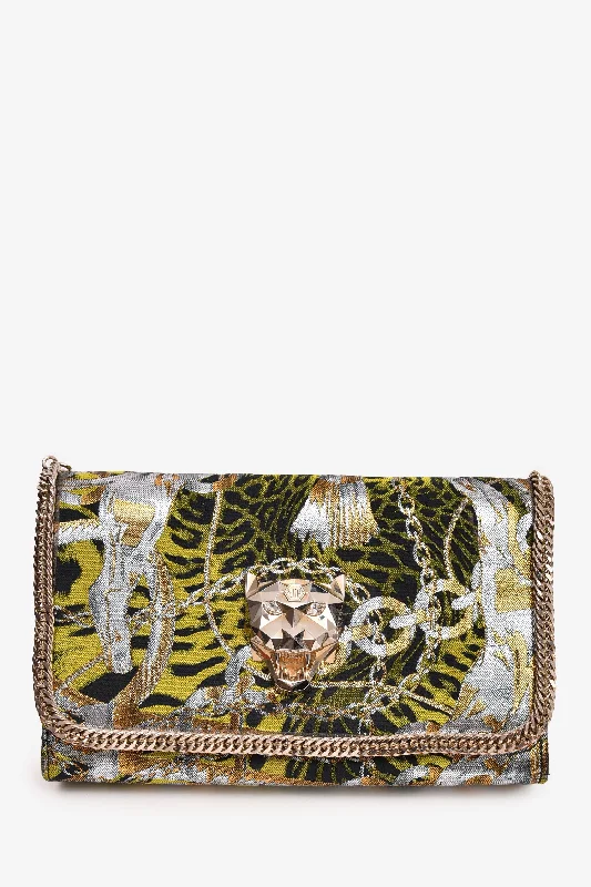 Classic Elegance Sales Phillip Plein Green/Silver Jacquard Animal Patterned Crossbody