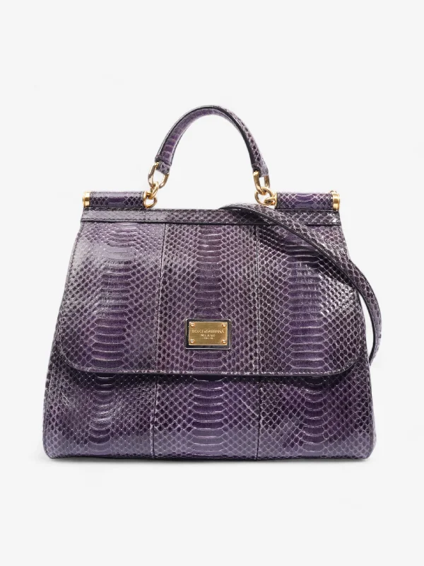 Limited Stock, Big Sale Dolce and Gabbana Sicily Bag Purple Embossed Leather Medium