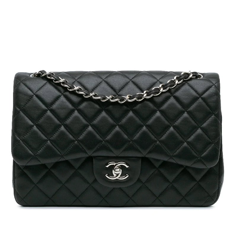 Seasonal Trends Black Chanel Jumbo Classic Lambskin Double Flap Shoulder Bag