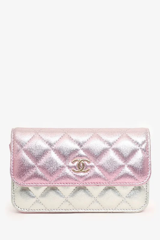 Essentials On Sale Pre-Loved Chanel™ Pink/Silver Quilted Lambskin 'Coco Punk' Flap Clutch with Chain
