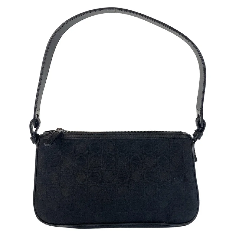 Vintage-Inspired Salvatore Ferragamo Gancini Canvas Leather Shoulder Bag