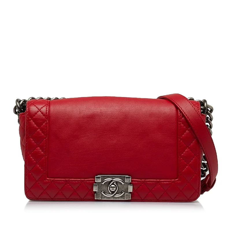 Save Big Red Chanel Medium Lambskin Boy Reverso Flap Shoulder Bag