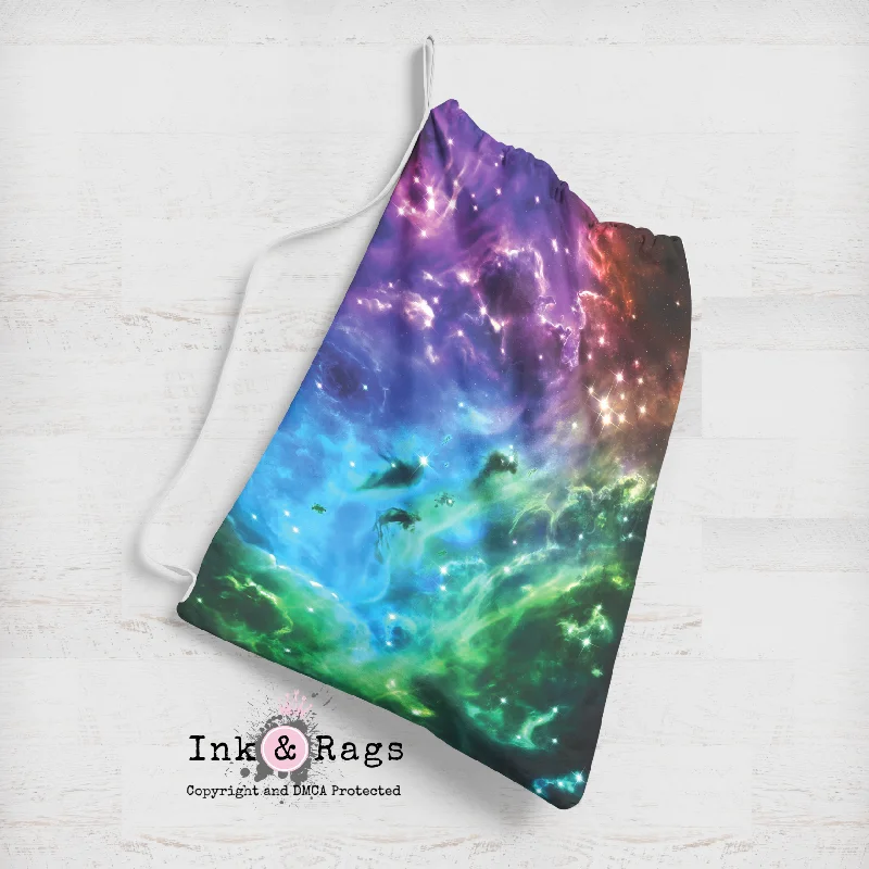 Festive Holiday Gift Bags Blue Green Purple Galaxy Sacks