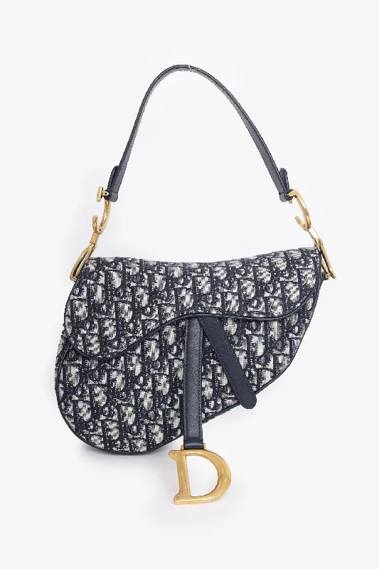 Durable Fashion Picks Christian Dior 2018 Blue Oblique Jacquard Saddle Bag with Canvas Strap
