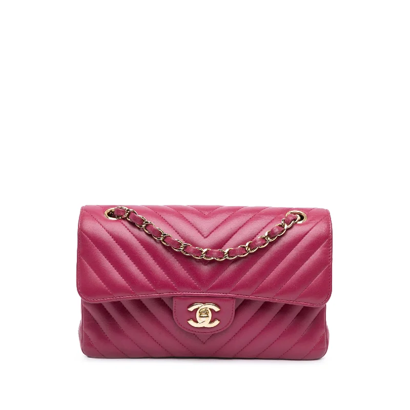 The Good Stuff Pink Chanel Small Classic Chevron Lambskin Double Flap Shoulder Bag
