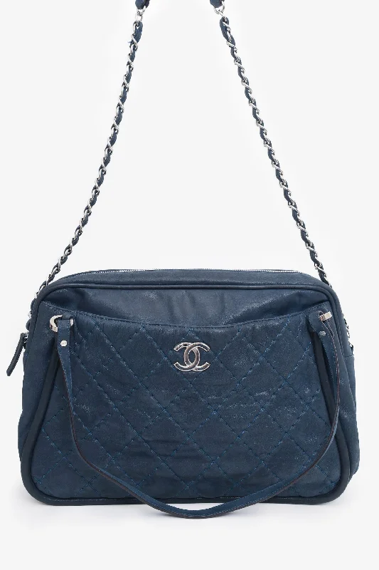Inspired Bags For Luxury Fashion Lovers Pre-Loved Chanel™ 2012 Navy Quilted Leather Iridescent Relax CC Shoulder Bag
