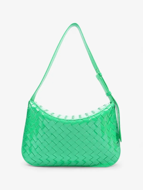 Fashionista Favorites Bottega Veneta Intrecciato Cradle Fold Over Bag Green Calfskin Leather