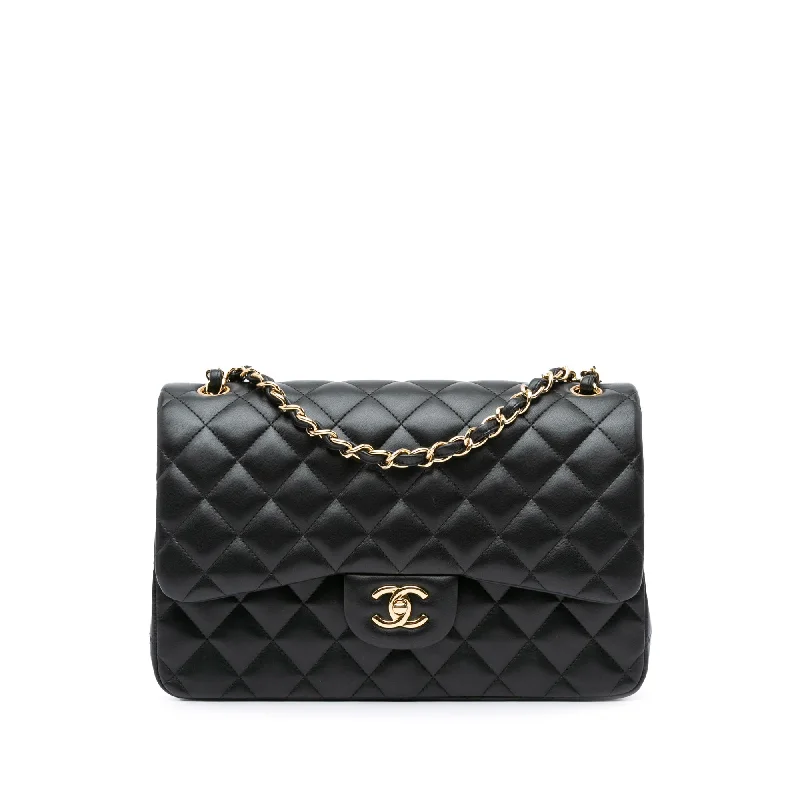 Flirty Fashion Discounts Black Chanel Jumbo Classic Lambskin Double Flap Shoulder Bag