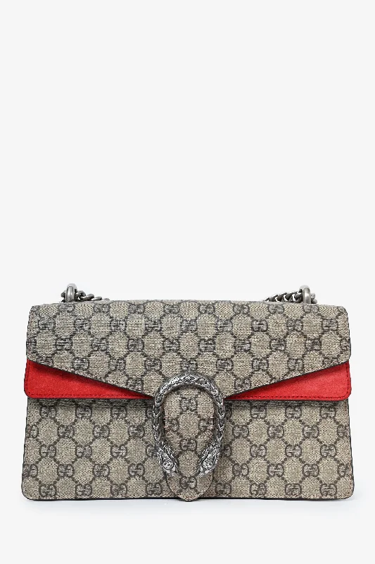Seasonal Clearance Bags For Summer Gucci GG Supreme/Red Suede Small Dionysus Shoulder Bag