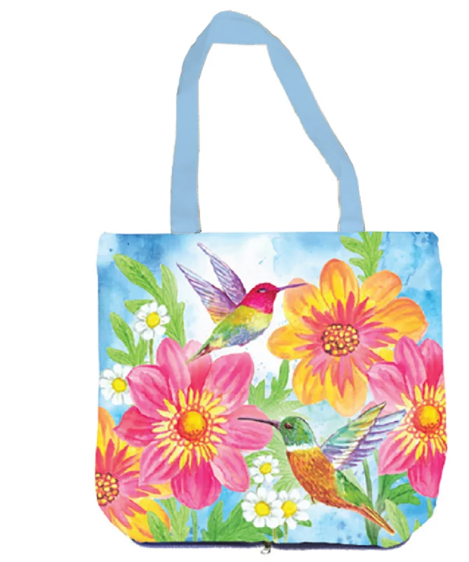 Dive Into Trendy Styles Colorful Hummingbird and Flowers Compact Tote Bag