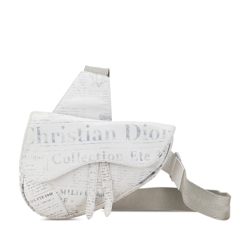 Enjoy Discount White Dior Daniel Arsham Newspaper Print Saddle Bag