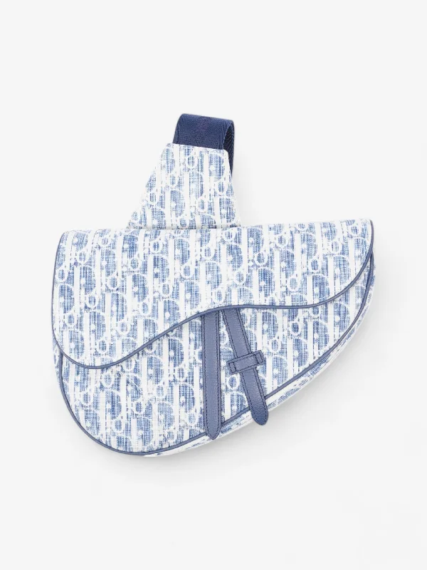 Eco-Friendly And Discounted Bags Christian Dior Saddle Bag White / Blue Oblique Canvas
