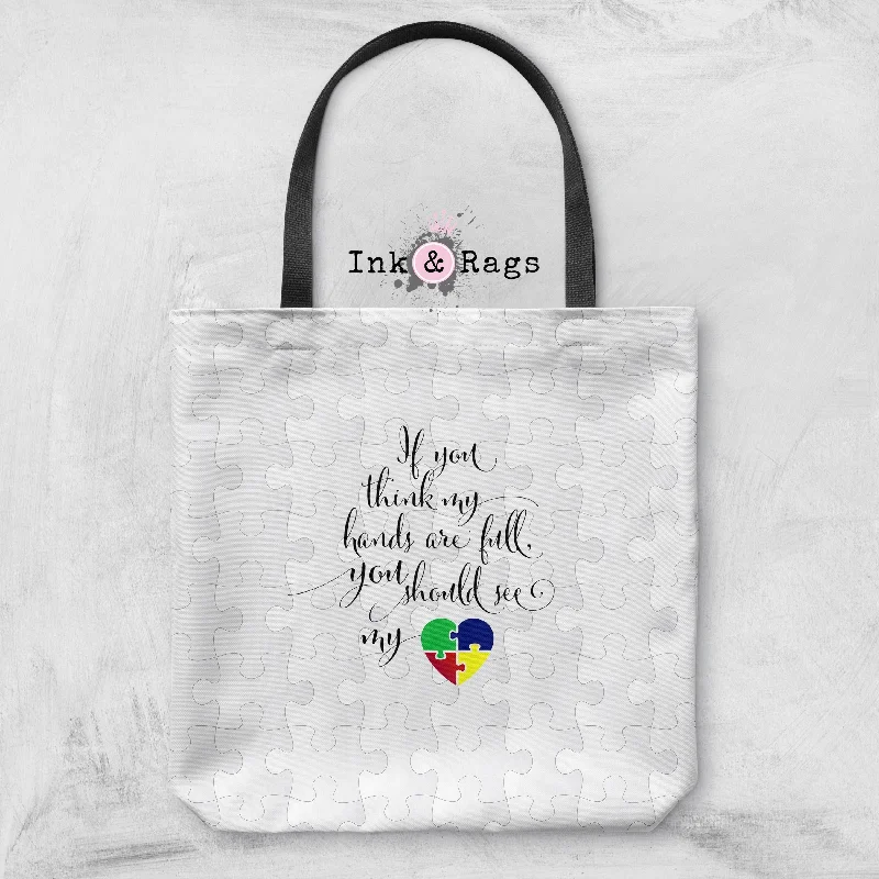 Lightweight And Affordable Bags Heart and Hands Full Autism Awareness Tote