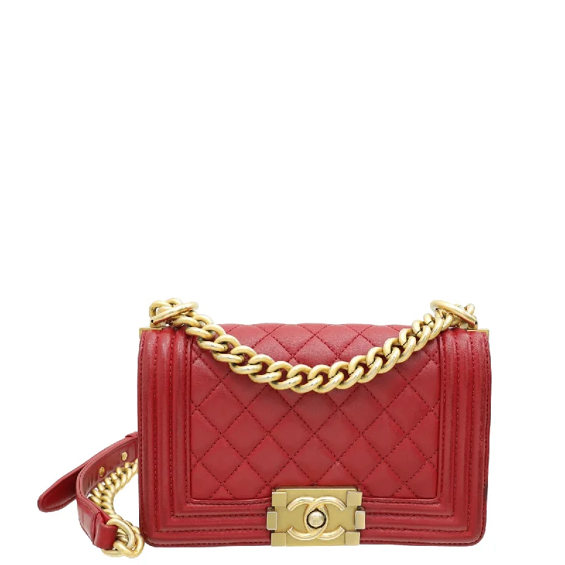 Stylish Bags With Discounts Chanel Red Le Boy Small Flap Bag