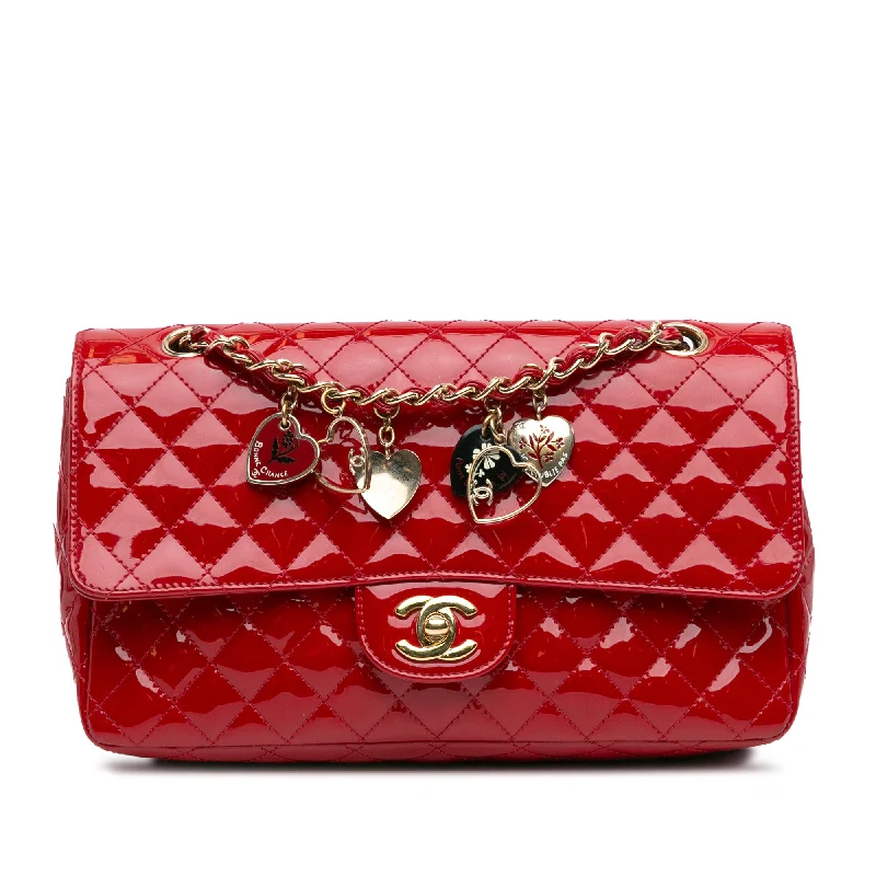 Bag Deals Red Chanel Medium Classic Patent Valentines Heart Charms Single Flap Shoulder Bag