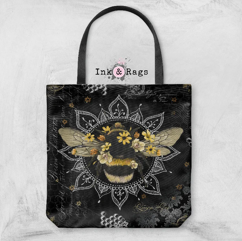 Fashion Essentials Poison Bee Mandala Skull Black Casual Tote