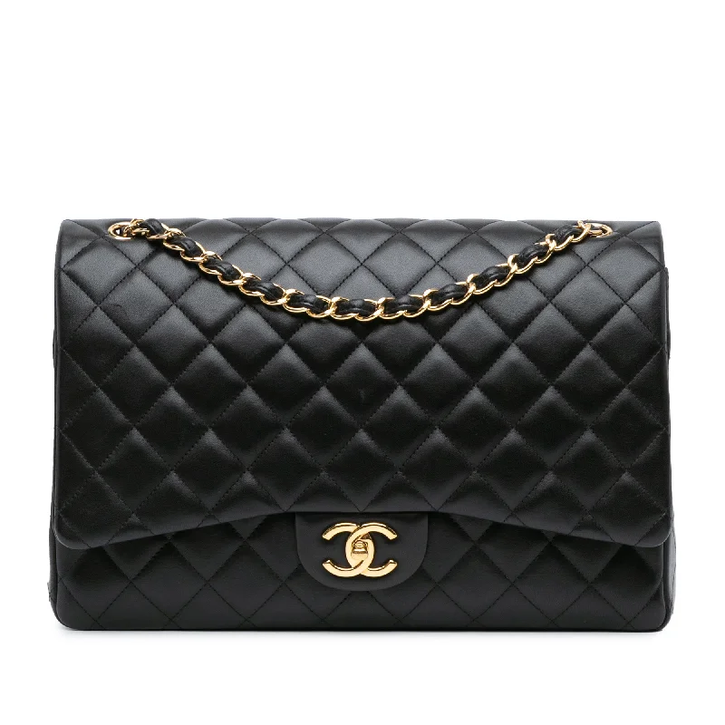 Imeless Style Black Chanel Maxi Classic Lambskin Double Flap Shoulder Bag