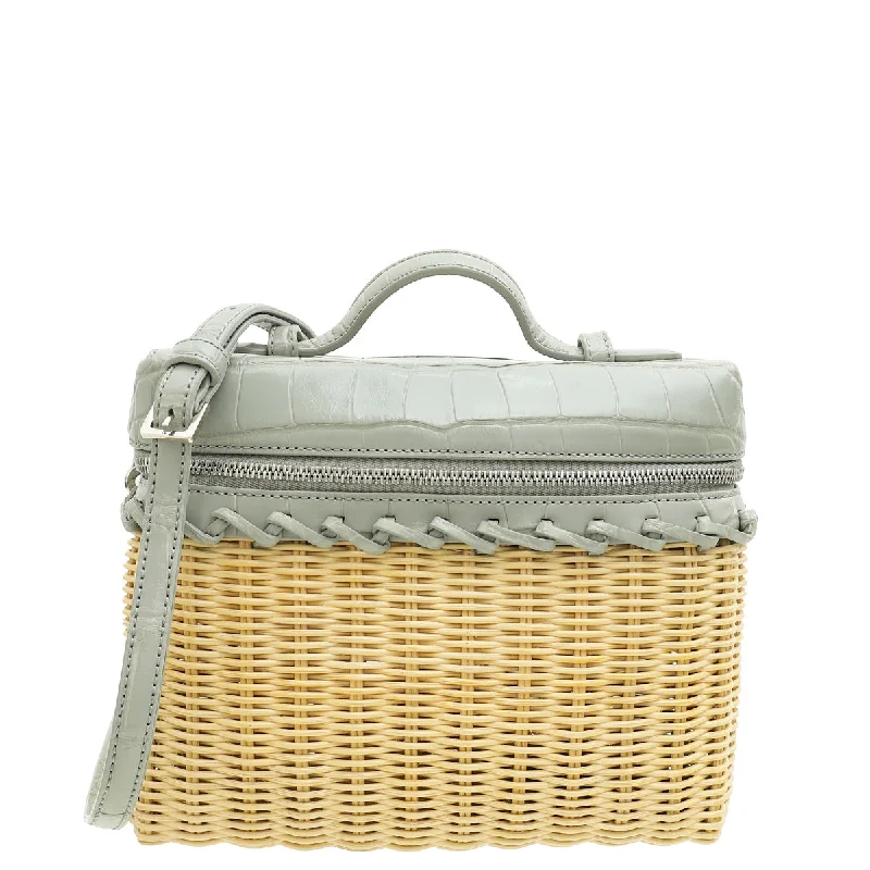 Feminine Luxe Style Sale Loro Piana Bicolor Extra Pocket L19 Alligator Wicker Pouch