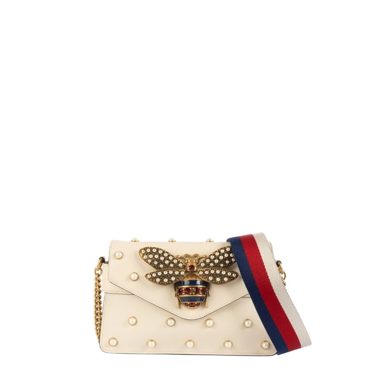 Luxury Bags For Working Professionals Gucci Off White Broadway Pearly Bee Shoulder Bag