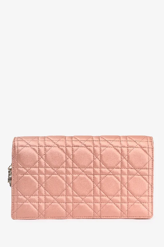 Seasonal Fashion Christian Dior 2019 Pink Satin Cannage Wallet on Chain