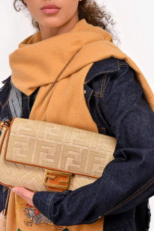 Stay Ahead In Style Fendi Tan Canvas/Leather FF Embossed Shoulder Bag with Strap