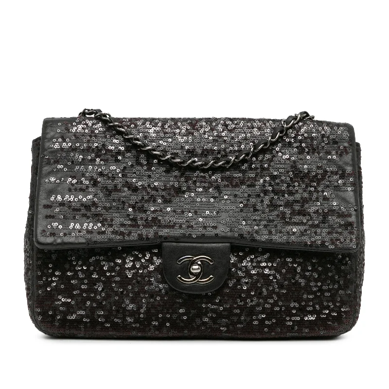 Designer-Inspired Bags At Budget-Friendly Prices Black Chanel Jumbo Sequined Lambskin Moonlight On Water Flap Shoulder Bag