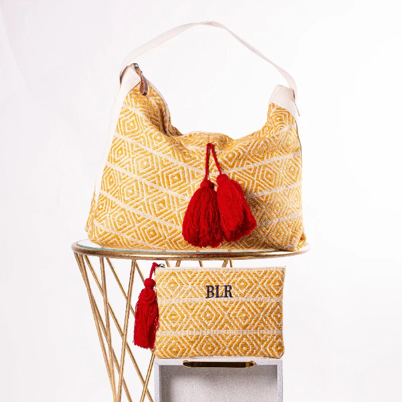 Style Upgrade Phoenix Collection Set Handbag & Cosmetic - Yellow/Red Tassel
