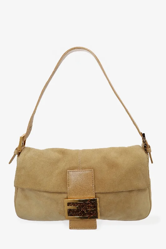 Chic And Trendy Fendi Brown Suede Baguette Shoulder Bag